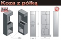 rysunek wymiarowo-poglądowy biokominka stojącego Koza z półką którego wymiary Klient może zmienić bez dodatkowych opłat